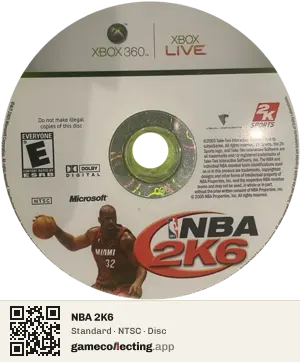 NBA 2K6 Xbox 360, NTSC disc