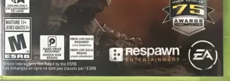 Titanfall, the ESRB box on its front