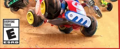 Mario Kart World, the ESRB box on its front
