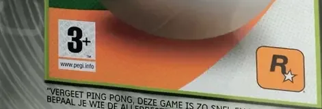 Rockstar Games Presents Table Tennis, the PEGI square on its front