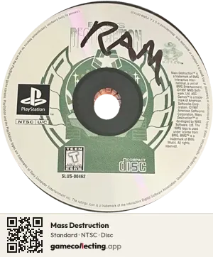 Mass Destruction PlayStation, NTSC disc