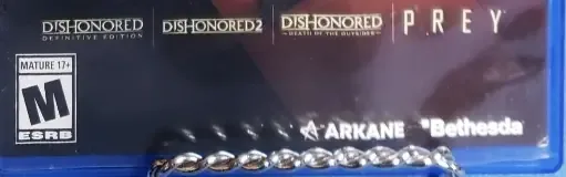 Dishonored & Prey: The Arkane Collection, the ESRB box on its front