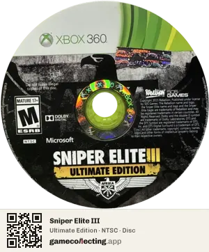Sniper Elite III Xbox 360, NTSC disc