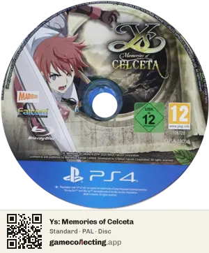 Ys: Memories of Celceta PlayStation 4, PAL disc