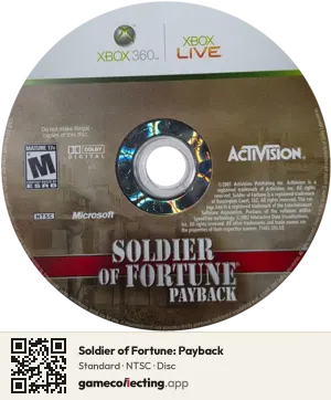 Soldier of Fortune: Payback Xbox 360, NTSC disc