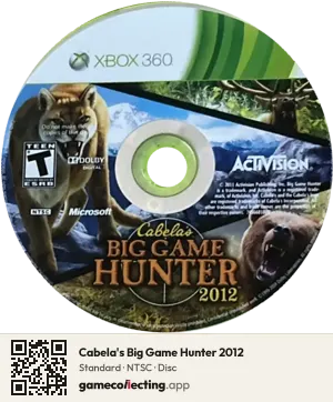 Cabela's Big Game Hunter 2012 Xbox 360, NTSC disc