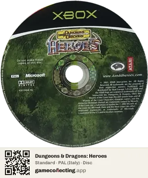 Dungeons & Dragons: Heroes Xbox, PAL disc