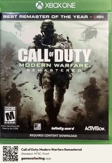 Call of Duty: Modern Warfare Remastered Xbox One, NTSC box front