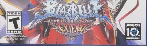 BlazBlue: Chrono Phantasma Extend, the ESRB box on its front