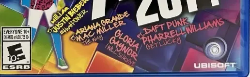 Just Dance 2014, the ESRB box on its front