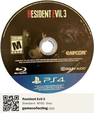 Resident Evil 3 PlayStation 4, NTSC disc