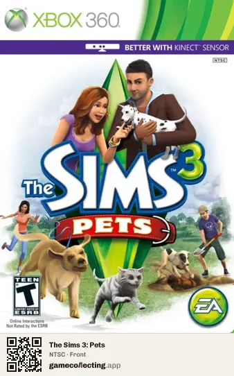 The Sims 3: Pets Xbox 360, NTSC box front