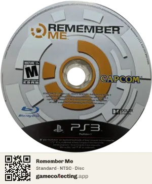 Remember Me PlayStation 3, NTSC disc