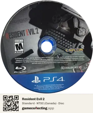 Resident Evil 2 PlayStation 4, NTSC disc