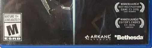 Dishonored 2, the ESRB box on its front