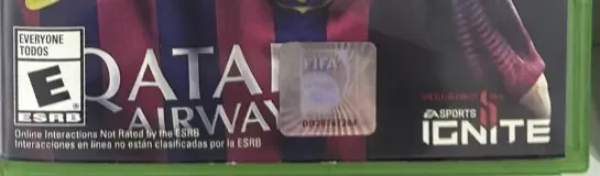 FIFA 14, the ESRB box on its front
