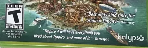Tropico 4, the ESRB box on its front