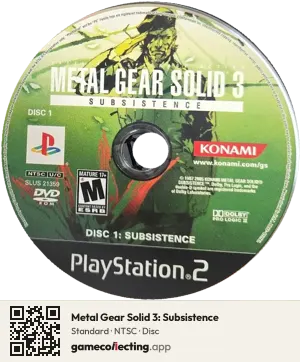 Metal Gear Solid 3: Subsistence PlayStation 2, NTSC disc