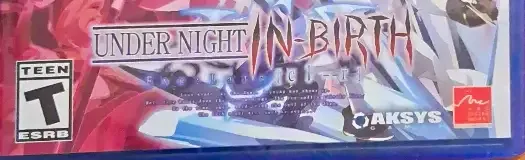 Under Night In-Birth Exe:Late[cl-r], the ESRB box on its front