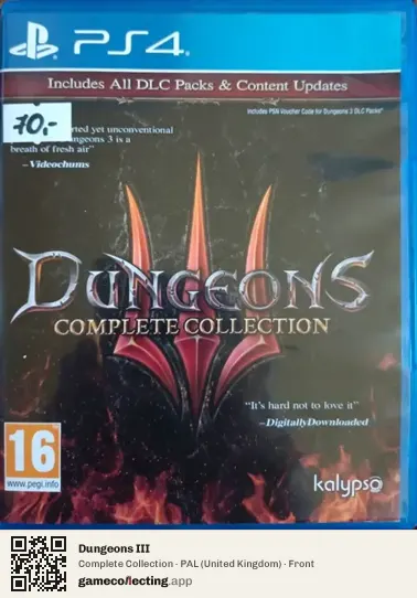 Dungeons III PlayStation 4, United Kingdom box front
