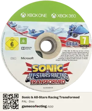 Sonic & All-Stars Racing Transformed Xbox 360, PAL disc