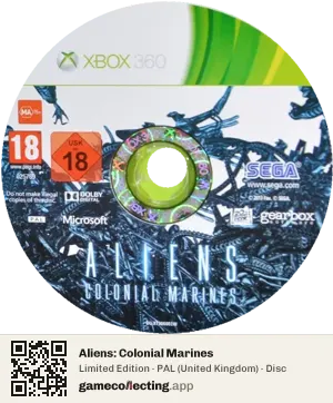 Aliens: Colonial Marines Xbox 360, PAL disc