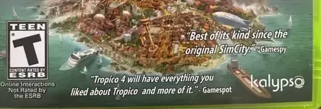 Tropico 4, the ESRB box on its front