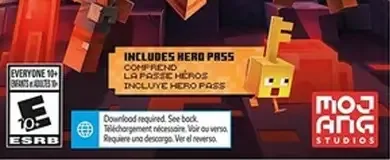 Minecraft Dungeons, the ESRB box on its front