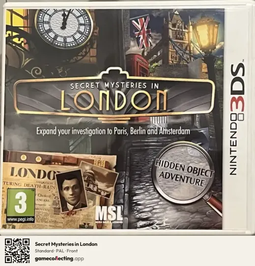 Secret Mysteries in London Nintendo 3DS, PAL box front