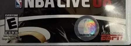 NBA Live 08, the ESRB box on its front