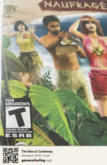 The Sims 2: Castaway Nintendo Wii, NTSC box front