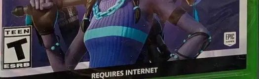 Fortnite, the ESRB box on its front