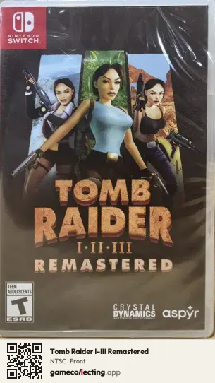 Tomb Raider I-III Remastered Nintendo Switch, NTSC box front