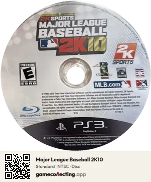 Major League Baseball 2K10 PlayStation 3, NTSC disc