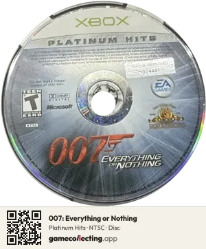 007: Everything or Nothing Xbox, NTSC disc