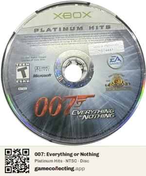 007: Everything or Nothing Xbox, NTSC disc