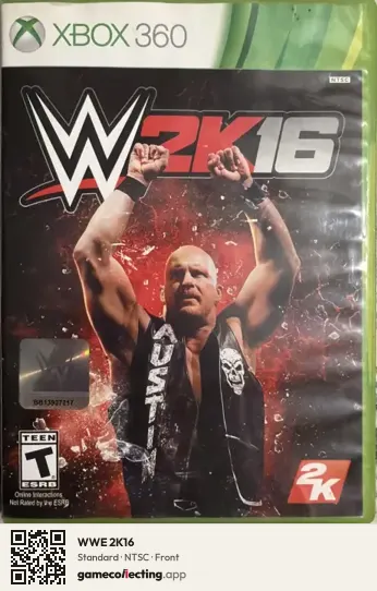 WWE 2K16 Xbox 360, NTSC box front