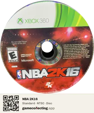 NBA 2K16 Xbox 360, NTSC disc