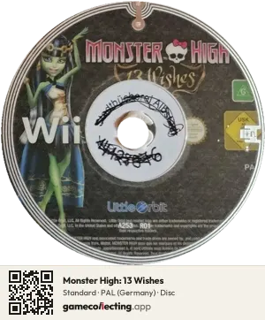 Monster High: 13 Wishes Nintendo Wii, PAL disc