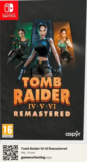 Tomb Raider IV-VI Remastered Nintendo Switch, PAL box front