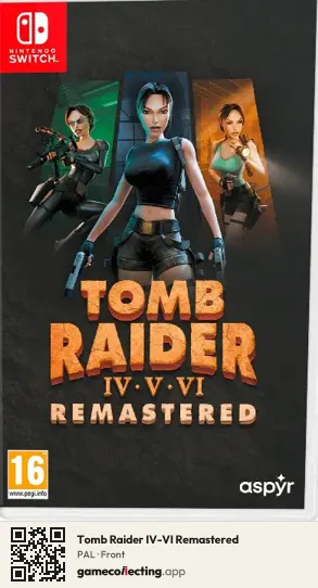 Tomb Raider IV-VI Remastered Nintendo Switch, PAL box front