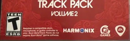 Rock Band Track Pack Volume 2, the ESRB box on its front