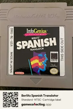 Berlitz Spanish Translator Game Boy, NTSC cartridge label