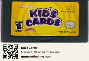 Kid's Cards Game Boy Advance, NTSC cartridge label