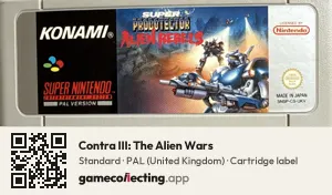 Contra III: The Alien Wars Super Nintendo Entertainment System, PAL cartridge label