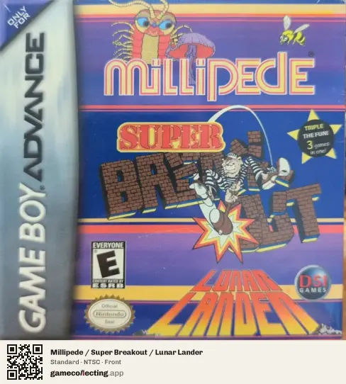 Millipede / Super Breakout / Lunar Lander Game Boy Advance, NTSC box front