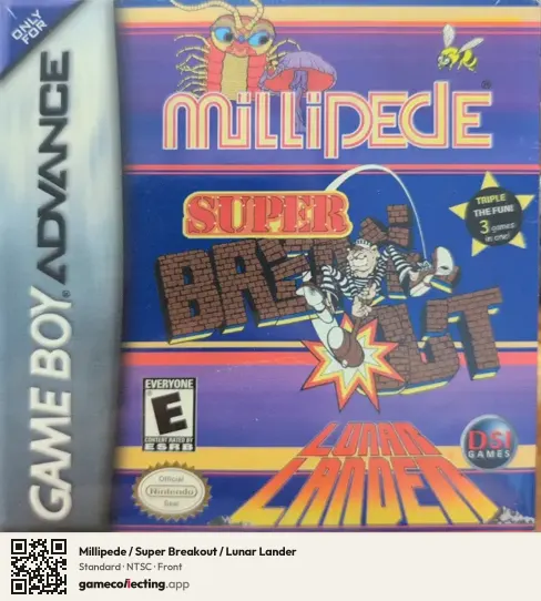 Millipede / Super Breakout / Lunar Lander Game Boy Advance, NTSC box front