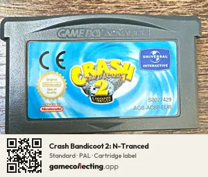 Crash Bandicoot 2: N-Tranced Game Boy Advance, PAL cartridge label
