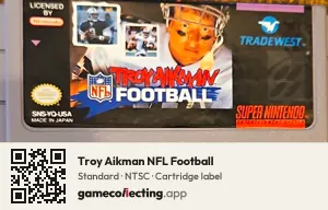 Troy Aikman NFL Football Super Nintendo Entertainment System, NTSC cartridge label