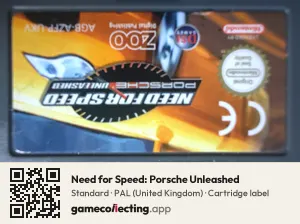 Need for Speed: Porsche Unleashed Game Boy Advance, PAL cartridge label